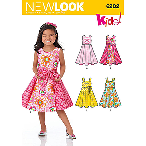 Patrón New Look 6202 Vestidos y cinturón de niña