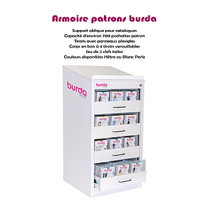 Meuble armoire patrons BURDA avec pupitre pour catalogues - Blanc - L60 x p62 x h117 cm