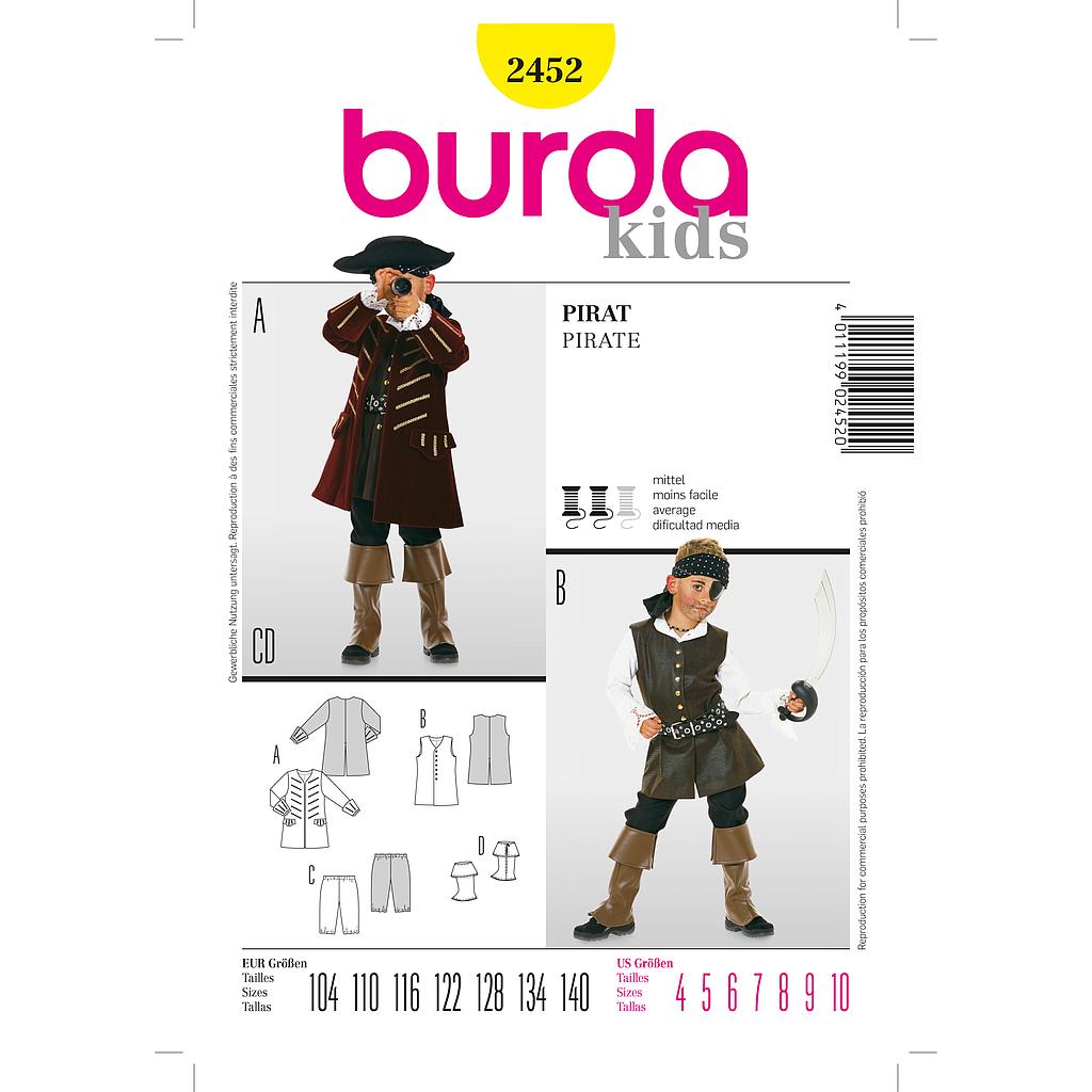 [B2452] Patron Burda Carnaval 2452 - Déguisement Historique Pirate enfant