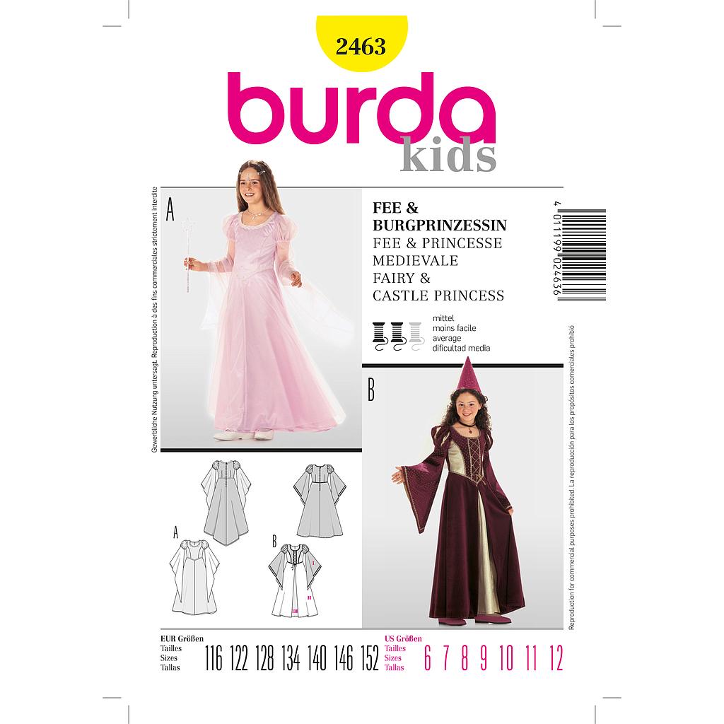 [B2463] Patron Burda Carnaval 2463 - Déguisement Historique Fée et Princesse médiévale enfant
