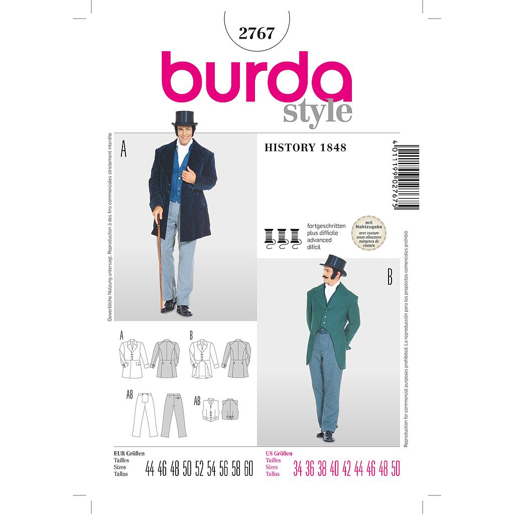 [B2767] Patron Burda Cranaval 2767 - Déguisement Historique  époque 1848 Homme 