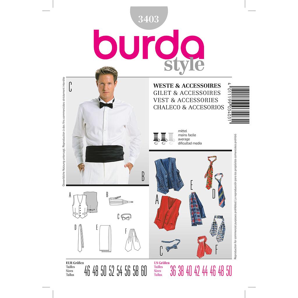 [B3403] Patron Burda 3403 Gilet & accessoires