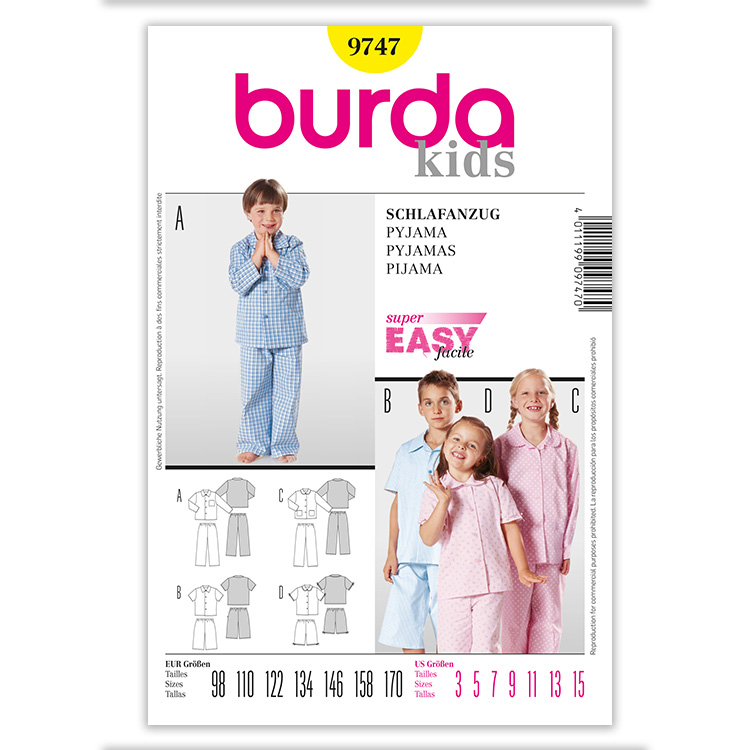 [B9747] Patron Burda 9747 Kids Pyjama