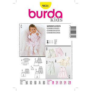Patron Burda 9831 - Ensemble Bébé de 1 à 12 mois 