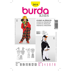 Patron Burda Carnaval 2414 - Déguisement Pingouin et  Clown enfant