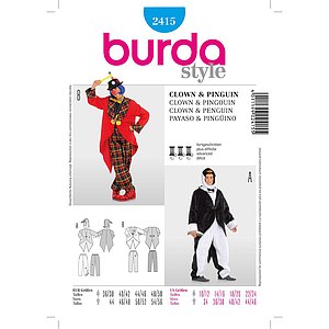 Patron Burda Carnaval 2415 - Déguisement Pingouin & clown Adulte Mixte