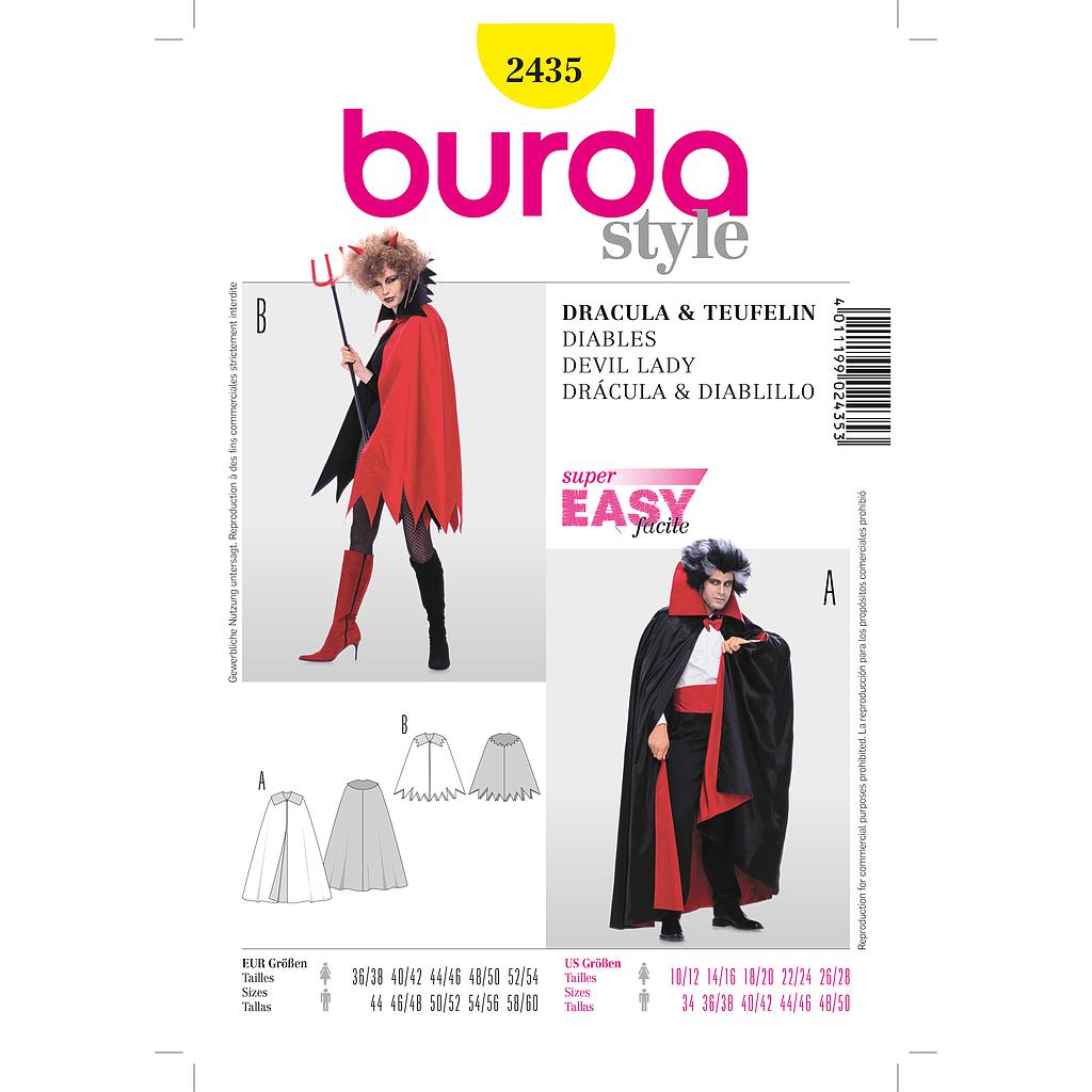 [B2435] Patron Burda Carnaval 2435 - Déguisement Dracula, diablotine Adulte Mixte