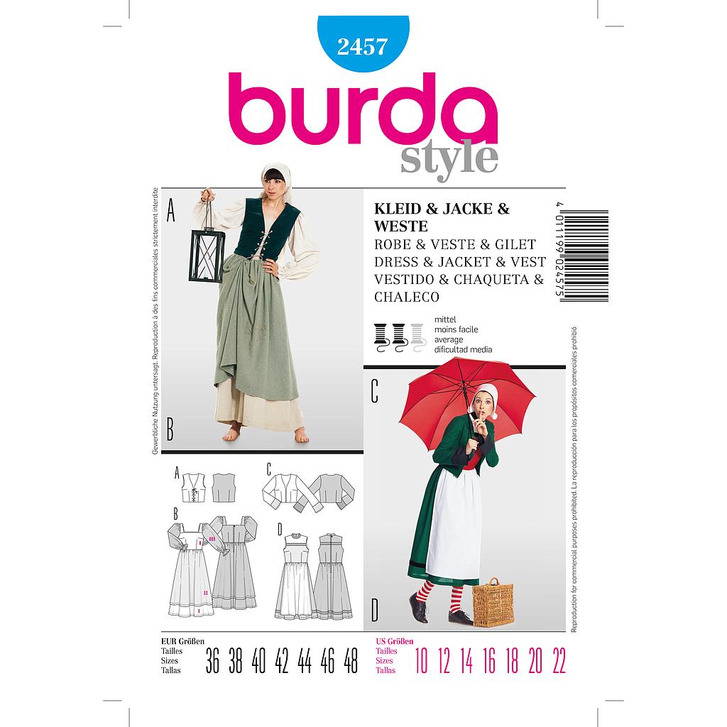 [B2457] Patron Burda Carnaval 2457 - Déguisement Bécassine & Paysanne Femme