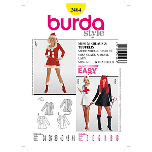 Patron Burda Carnaval 2464 - Déguisement Mère Noël, Diablesse, Infirmière Femme