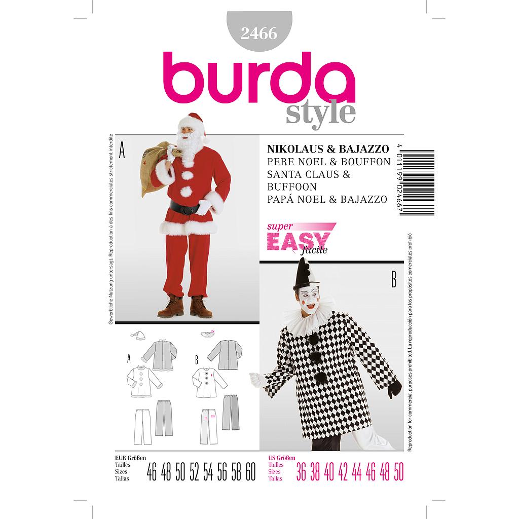 Patron Burda Carnaval 2466 - Déguisement Père Noel &amp; Pierrot Homme