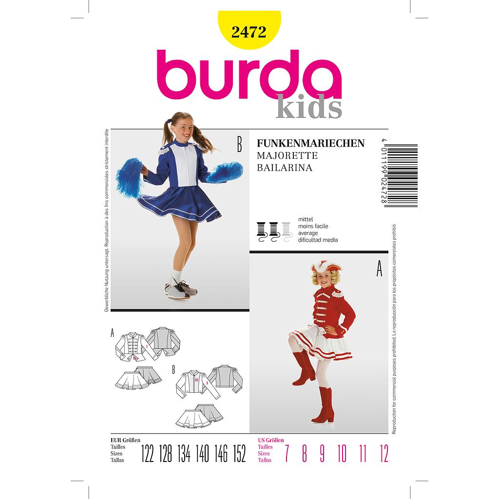 [B2472] Patron Burda Carnaval 2472 - Déguisement Majorette enfant