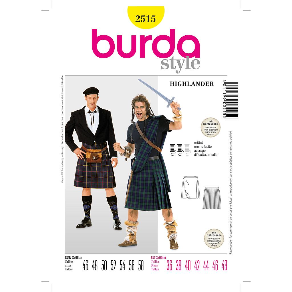 Patron Burda Carnaval 2515 - Déguisement Ecossais &amp; Highlander Homme