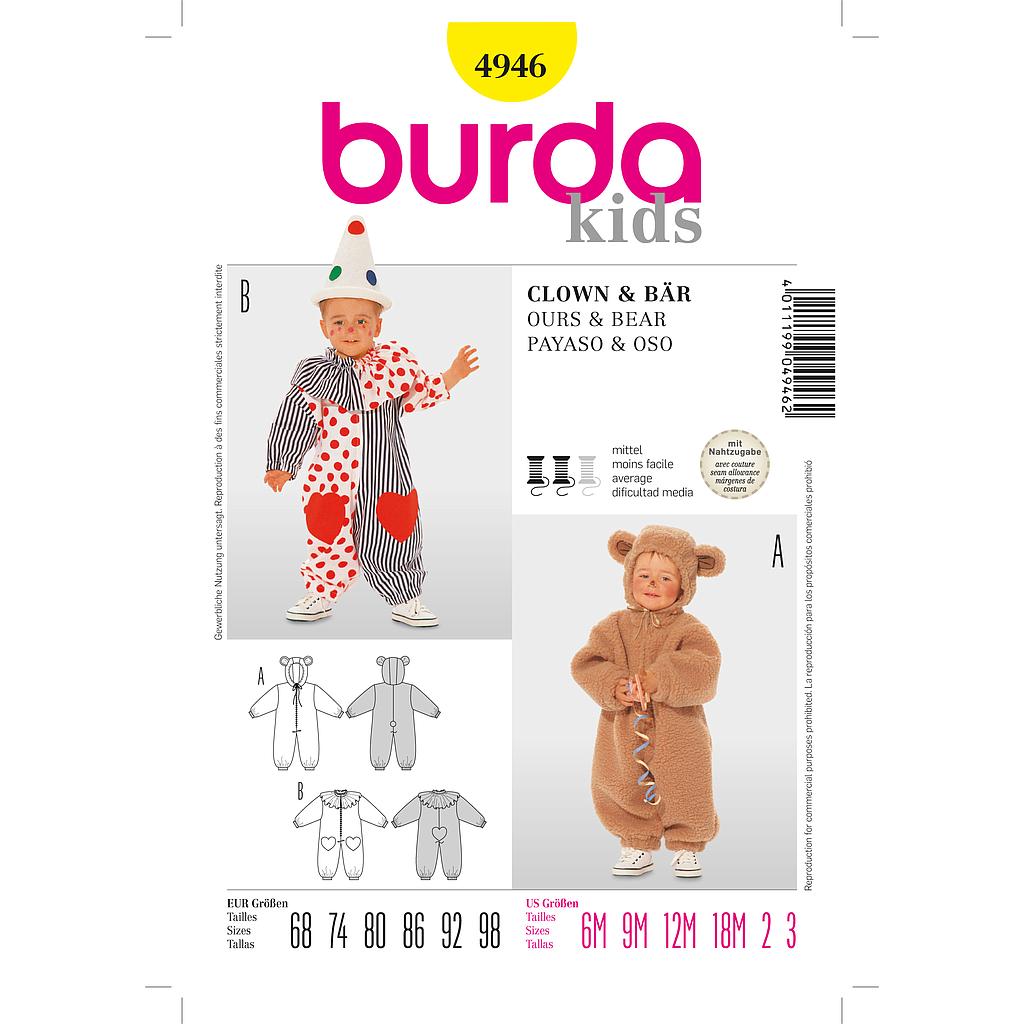 Patron Burda Carnaval 4946 -  Déguisement Clown &amp; ours bébé