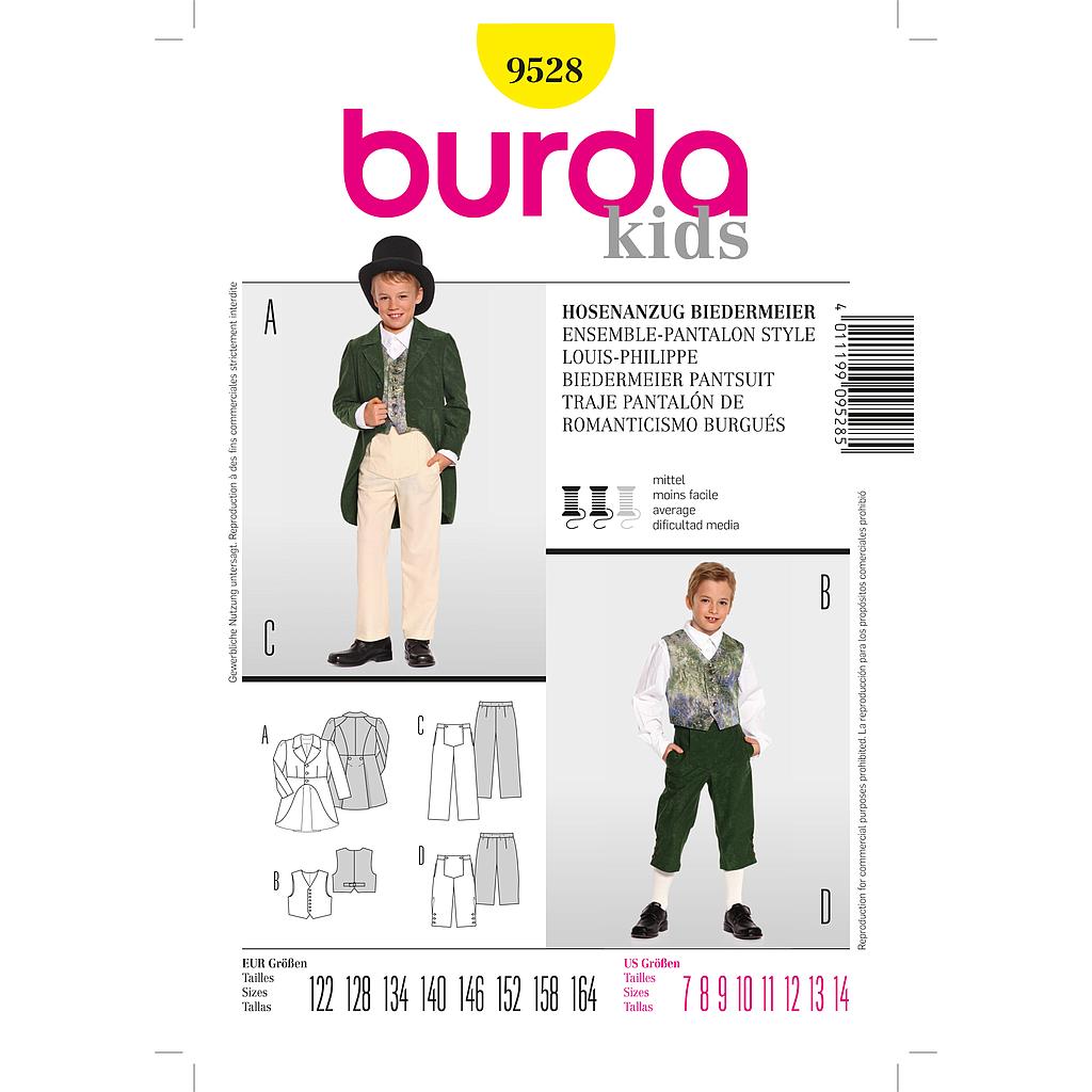 [B9528] Patron Burda Carnaval 9528 - Déguisement Historique Ensemble et Pantalon style Louis - Philippe enfant