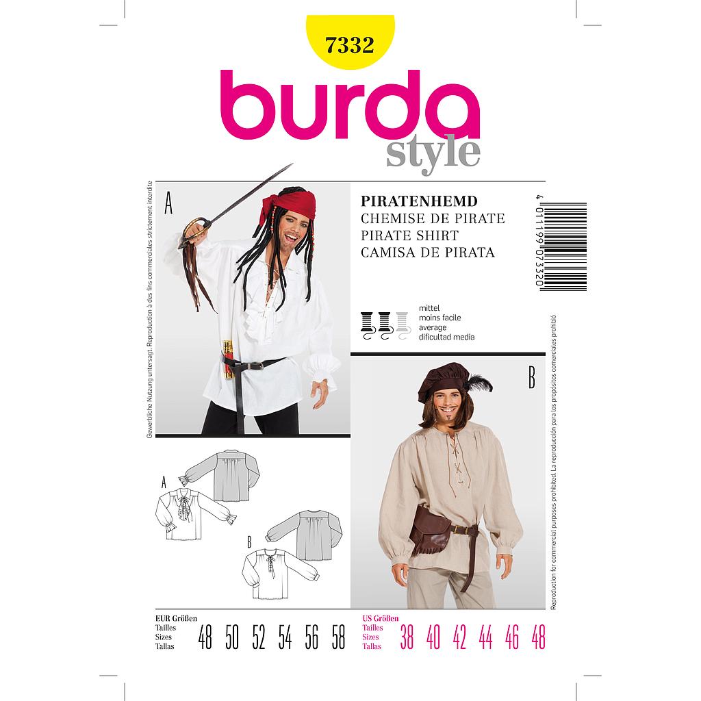 [B7332] Patron Burda Carnaval 7332 - Déguisement Historique Chemise de pirate Homme