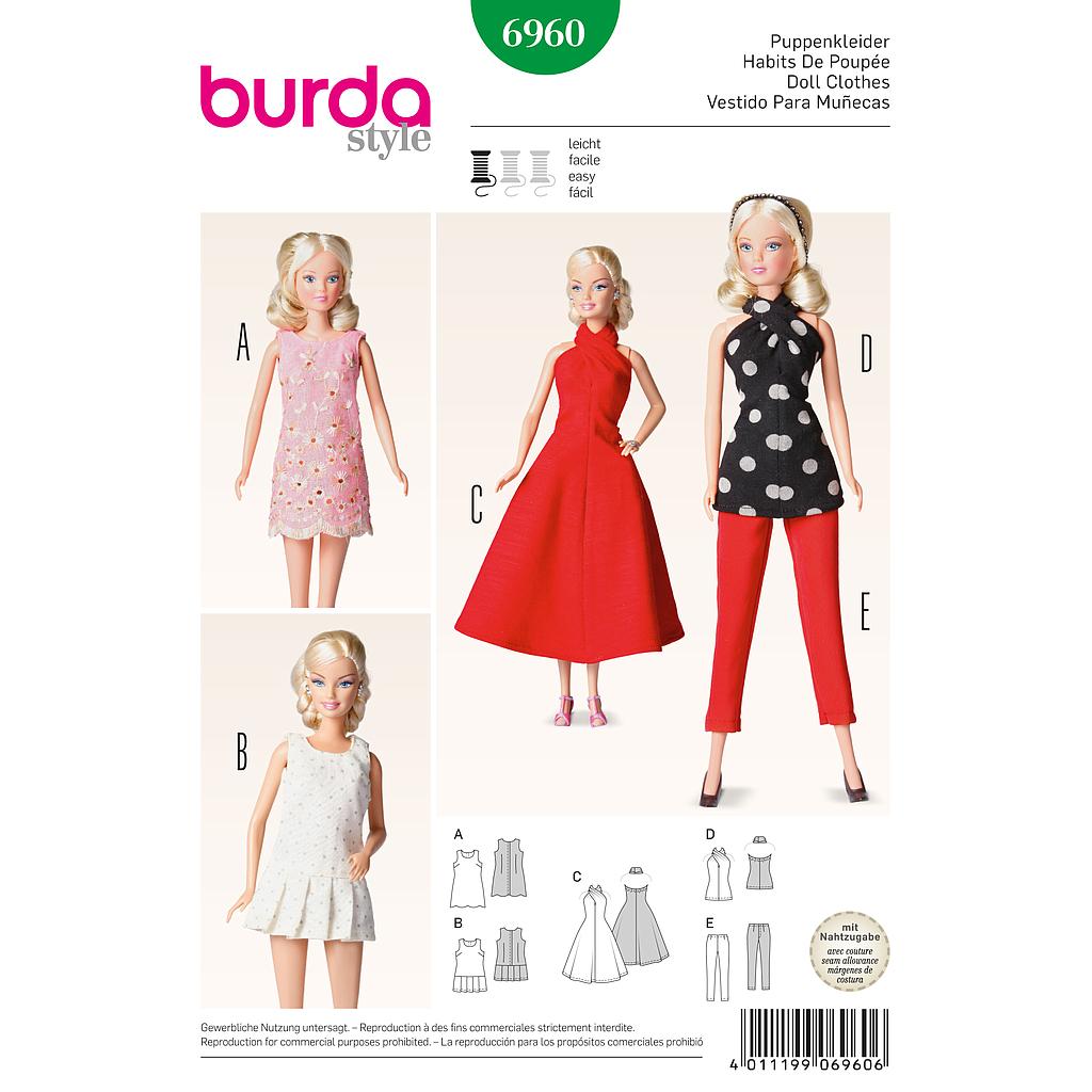 [B6960] Patron Burda 6960 Idée Creative Habits de poupée