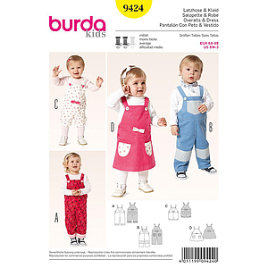 Patrón Nº9424 Burda Kids: Pantalón con peto y vestido