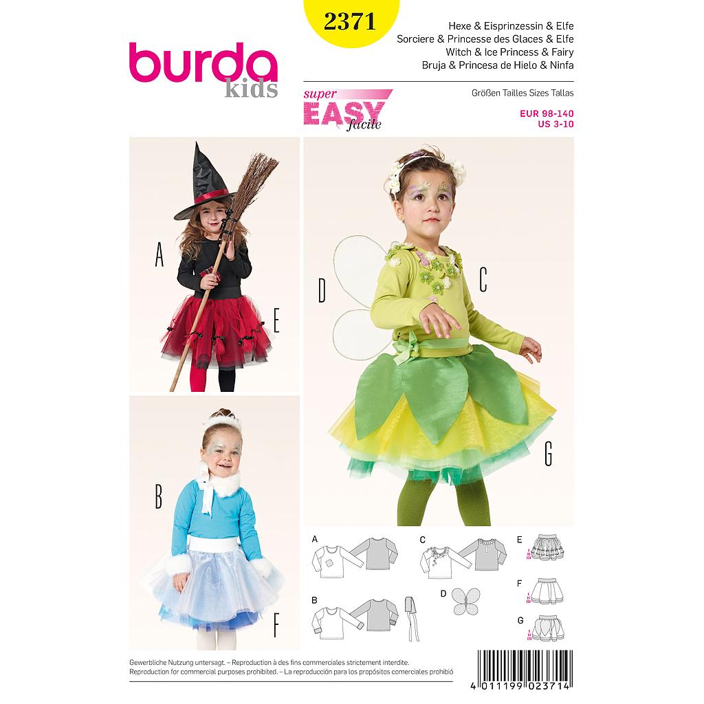 Patrón Nº2371 Burda Carnaval: Bruja. princesa de los hielos y ninfa