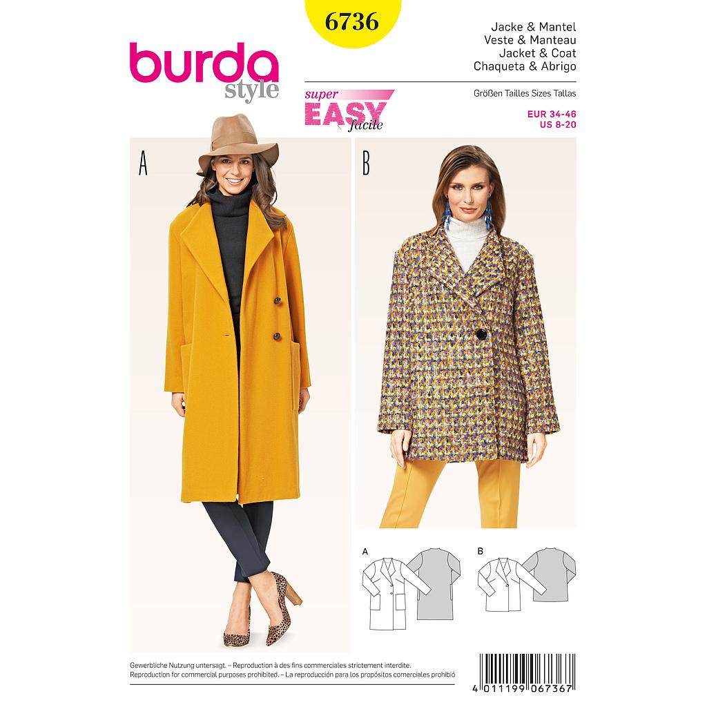 [B6736] Patron Burda 6736 Veste et manteau