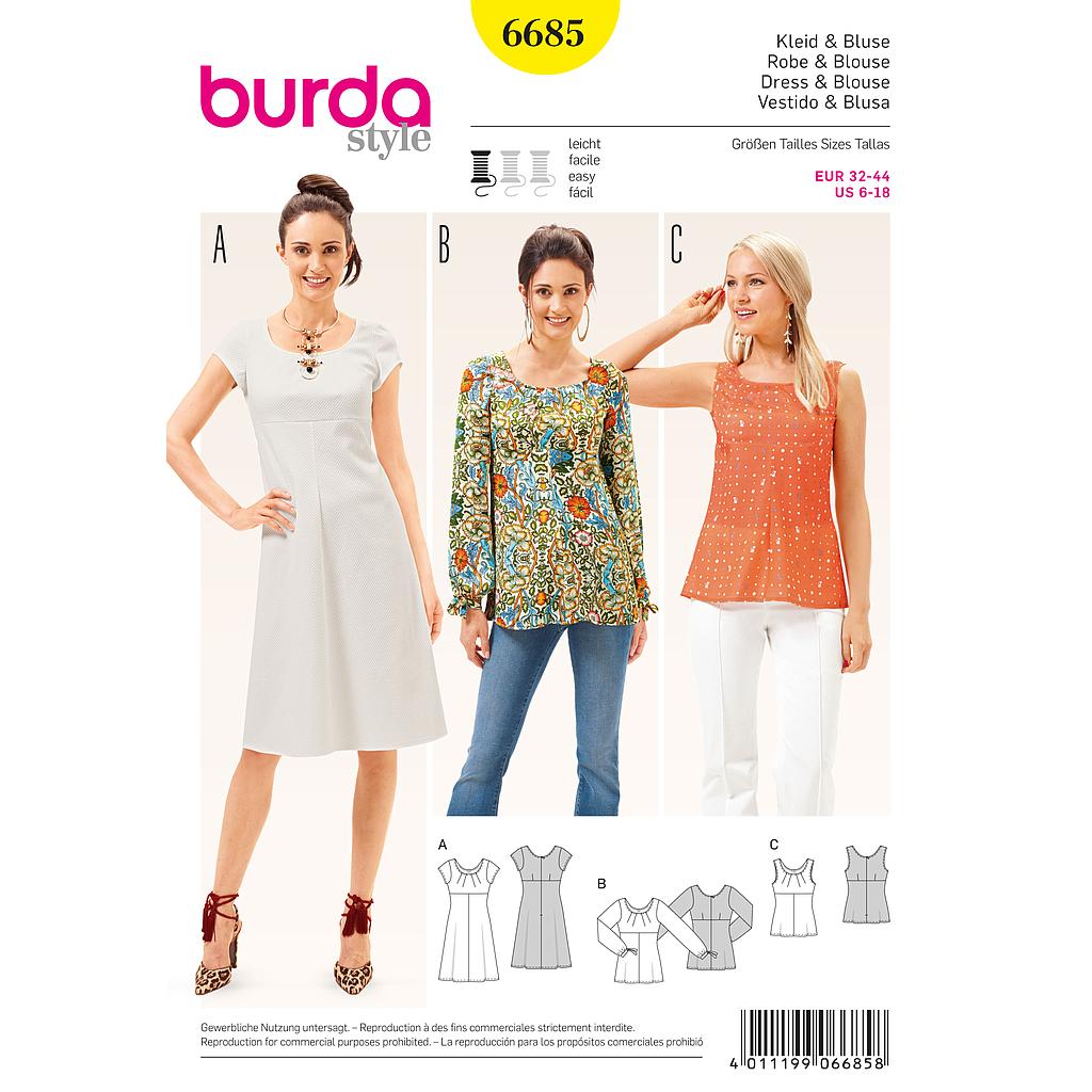 Patrón Burda 6685 Vestido y blusa