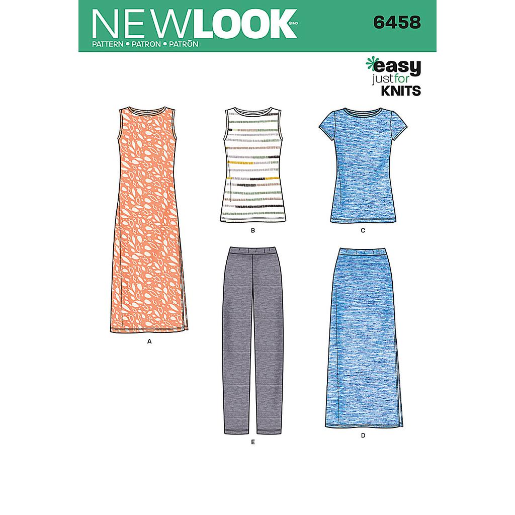 Patrón New Look 6458 Vestido, camiseta, pantalón, falda