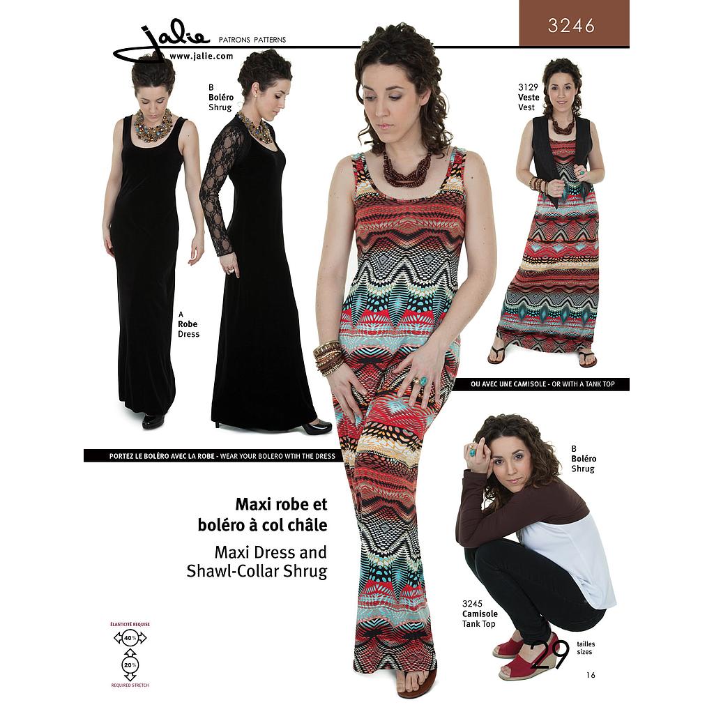 Patrón Jalie 3246 Vestido largo y cárdigan con cuello chal